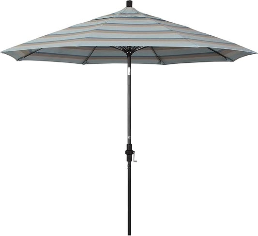 California Umbrella 9' Round Aluminum Pole Fiberglass Rib Market Umbrella, Crank Lift, Collar Tilt, Black Pole, Sunbrella Spectrum Mist