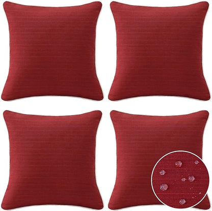 Decorative Outdoor Water Repellent Throw Pillows with Inserts, Set of 4, 20" x20" Pillows for Patio, Backyard, Bed, Couch, and Patio Furniture, Red