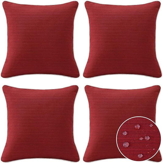 Decorative Outdoor Water Repellent Throw Pillows with Inserts, Set of 4, 20" x20" Pillows for Patio, Backyard, Bed, Couch, and Patio Furniture, Red