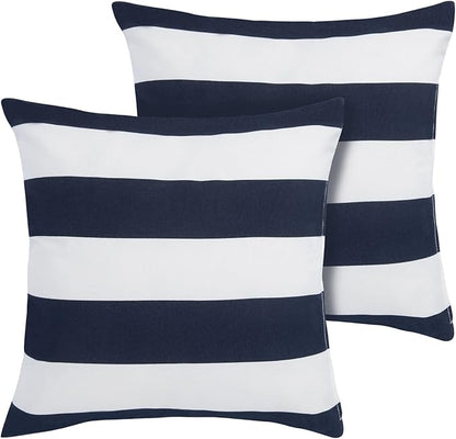 Throw Pillow Covers Set of 2, Outdoor Indoor Waterproof Decorative Patio Throw Pillowcase Shell 18x18 Inch, Square Cushion Case for Couch Sofa Garden Farmhouse Decoration-Navy White Stripe