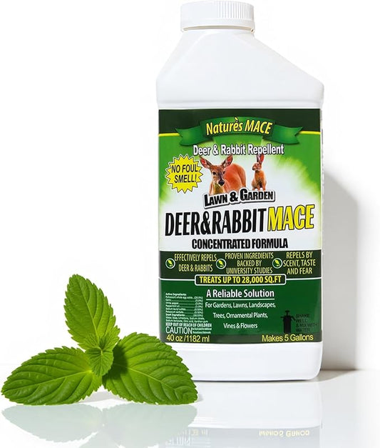 Nature’s MACE Deer & Rabbit Mace 40oz Concentrate Deer & Rabbit Repellent, Deer Repellent Spray for Plants, Lawns, Flowers & Gardens, Plant Safe Deer Spray, Protect Plants Fast, All-Season Protection