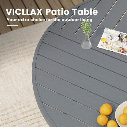 VICLLAX Outdoor Patio Round Dining Table, 54"x 54" Spliced Metal Tabletop for Deck Lawn Garden Backyard, Dark Grey