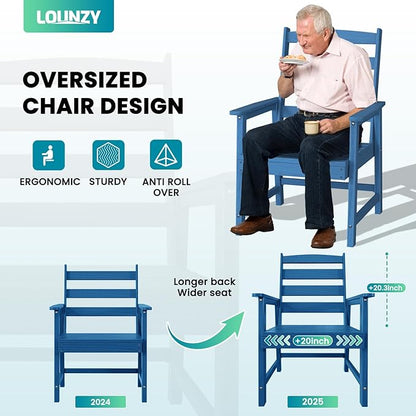 LOUNZY 7-Piece Outdoor Dining Set – 75.2" HDPE Table with 6 Chairs, Hole-Cut Design for Patio, Pool & Yard，Navy Blue