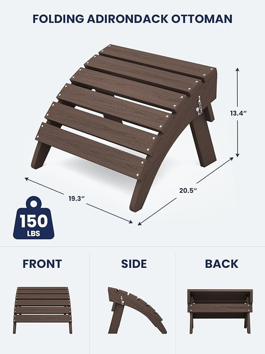 KINGYES Folding Adirondack Ottomans Set of 4 for Adirondack Chair, Coffee