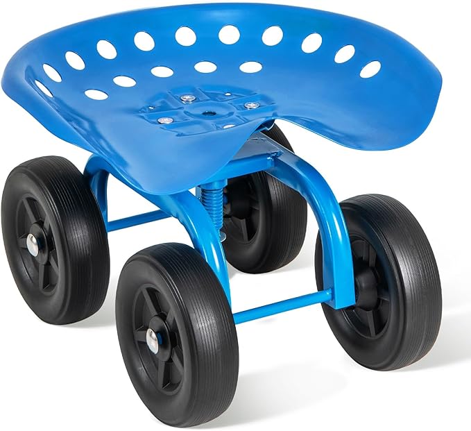 LDAILY Garden Seat with Wheels, Heavy-Duty Utility Stool Cart with Adjustable 11"-16" Height & 360° Rotatable, Rolling Garden Cart with Seat for Lawn Planting, Yard Work, Patio Gardening (Blue)