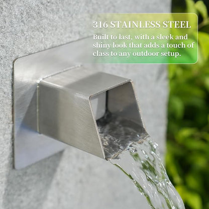 2 Inch 316 Stainless Steel Square Water Fountain Spout with Integrated Spray Baffle, Waterfall Spillway Scupper for Outdoor Decors, Pools, Ponds, Water Walls (Silver)