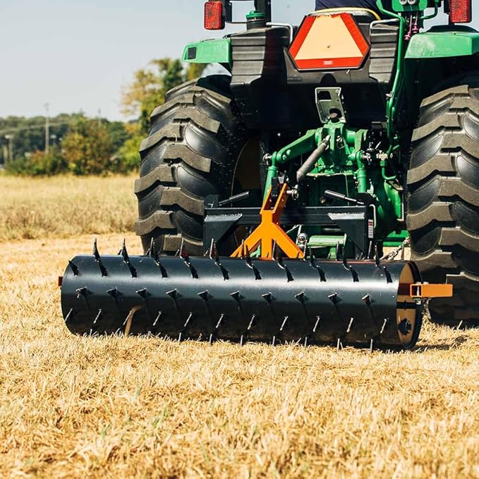 Titan Attachments 3 Point 5 ft Drum Spike Aerator, Fits Cat 1 & 2 Tractors, Tow-Behind Soil Penetrator, Adjustable Weight for Compact Soil, Pull Behind Lawn Tool for Drainage & Fertilization
