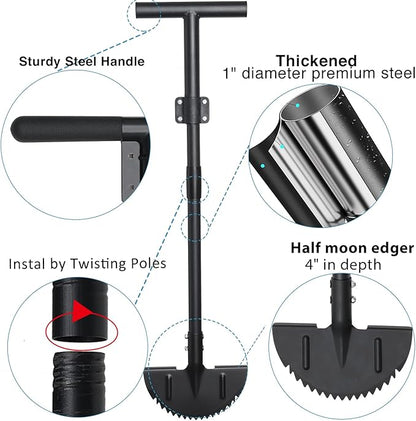 Edger Lawn Tool, Manual Garden Edger Long Handle 40-48 inch, Steel Hand Saw-Tooth Border Sidewalk Landscape Yard Grass Weed Half Moon Edger Shovel for Lawns