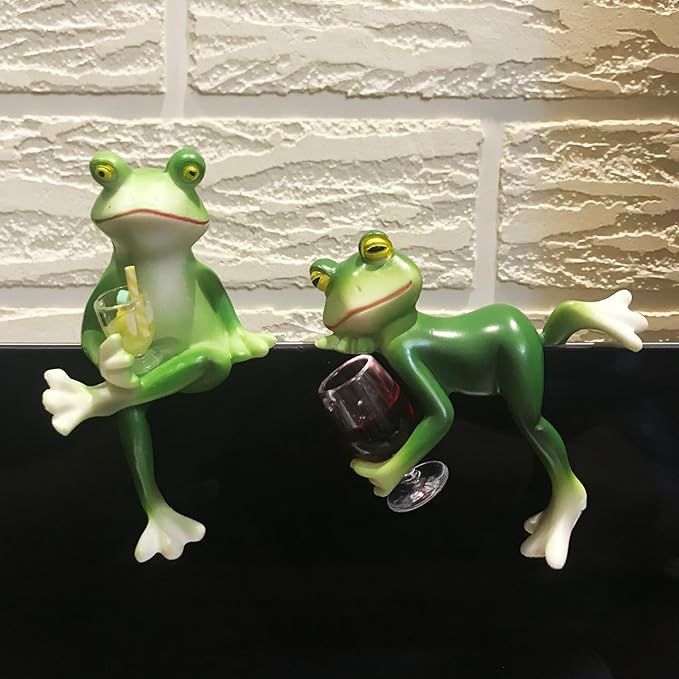 2 Pack Miniature Frog Figurines Decor Cute Resin Frog Statue Sculpture Garden Planter Pots Indoor Outdoor Patio Balcony Home Desk Lie and Sit