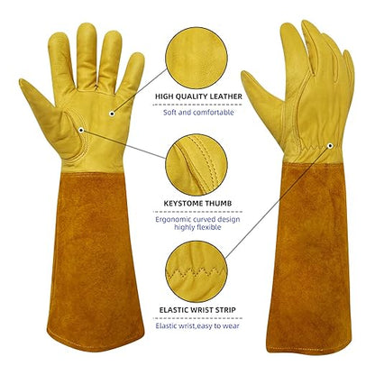 Thorn Proof Gardening Gloves, 100% Cowhide Comfortable Breathable for Rose Pruning, Cactus Handling and Gardening