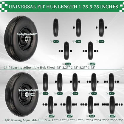 RRQ 4.00-6 Flat Free Tire and Wheel, 13" Solid Wheelbarrow Tire with 1.75" Centered Hub and 3/4" Bearings(Come with 5/8" ID Iron Tube Adapter), for Garden Cart, Trolley, Wheelbarrow Wheel Replacement