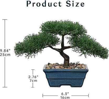 Artificial Bonsai Tree Juniper Faux Plants Indoor Fake Plants Decor with Blue Ceramic Pots for Home Table Office Desk Bathroom Shelf Bedroom Living Room Farmhouse Decorations-Pine