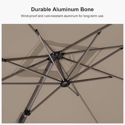 PURPLE LEAF 9' X 11.5' Patio Umbrella, Rectangle Outdoor Cantilever Umbrella, Aluminum Offset Umbrella with Champagne Frame and 360° Rotation for Pool Deck Garden, Taupe