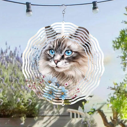 10 Inch Cat Wind Spinner, 3D Stainless Steel Hanging Kinetic Wind Sculpture Gifts for Garden Decor Yard Art Indoor Outdoor Window Porch Front Door Decoration