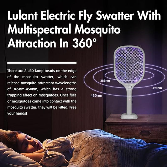 Lulant Electric Fly Swatter Racket,3000V Bug Zapper Racket,1800mA Battery Rechargeable Mosquito Killer, Type-C Rechargeable Base, Three-Layer Protective Safety Mesh for Indoor and Outdoor (2Pack)