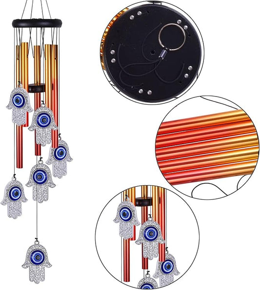 Blue Evil Eye Hand of Fatima Wind Chimes Outdoor Decoration, Evil Eye Wind Bells, Hamsa Hand Windcatcher, Fatima's Holy Hand Blue Evil Eye Amulet Wind Chimes for Home,Gift for Mom,Balcony,Patio,Garden