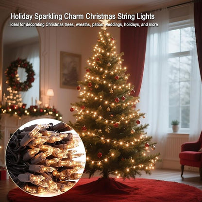 Vigdur 2 Packs 13ft 50 Clear Outdoor String Lights on Brown Wire Cord, UL Approved Connectable Outdoor Lights for Xmas Patio Home Party Garden Decor(Brown)