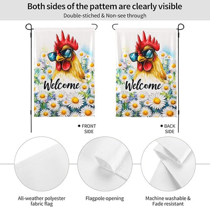 Rooster Garden Flag Vertical Double Sided Outdoor Yard Flags 12.5x18 Inch Burlap Banners for House Lawn