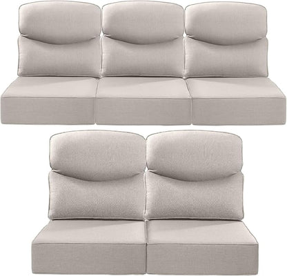 Luxury 24x24x6 Inch Smile Outdoor Cushions for Patio 5 Piece Set - Set of 5 Zippered Outside Pillows for Wicker Dining Rocking Swivel Chairs Loveseat Couch Sectional Sofa - Beige