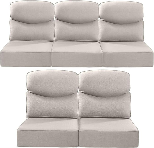 Luxury 22x24/22x25 6-Inch Smile Outdoor Cushions for Patio 5 Piece Set - Set of 5 Zippered Outside Pillows for Wicker Metal Dining Rocking Swivel Chairs Loveseat Couch Sectional Sofa - Beige