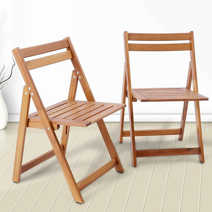 Acacia Wooden Chairs Set of 2, Folding Waterproof Small Patio Chairs with Waterproof and UV Coating, Indoor Outdoor Bistro Set for Garden Balcony Patio Lawn Living Room