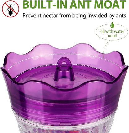 Hummingbird Feeders for Outdoors Hanging, BOLITE Glass Hummingbird Feeder, 4 Bee Guard Feeding Ports, Built-in Ant Moat, Leak Proof, 15 Ounces, Stars Decor, Purple, 2 Pack, Gifts for Women Men