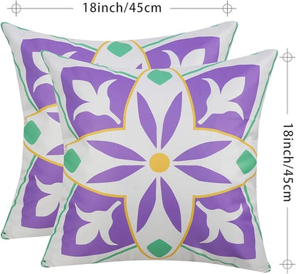 Pyonic Outdoor Pillows Waterproof Throw Pillow Covers Set of 4 Floral Printed and Boho Farmhouse Outdoor Pillow Covers for Patio Funiture Garden 18x18 Inch