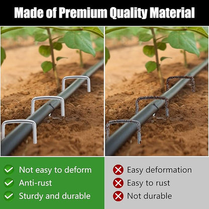 FEED GARDEN 8 Inch 100 Pack Galvanized Landscape Staples 11 Gauge Anti-Rust Garden Stakes Landscaping Fabric SOD Pins Yard Stakes for Weed Barrier Fabric