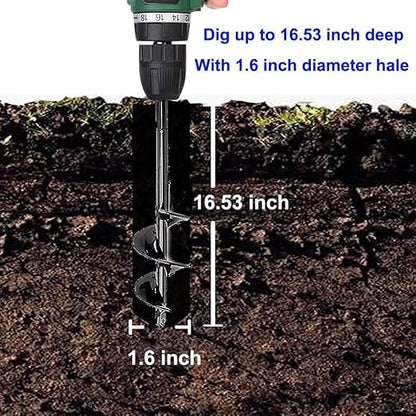 Garden Auger Post Hole Digger 1.6 x 16.5 in Long Handle Bulb Planter Tool Solid Shaft Extend Spiral Planting Auger Drill Bit for Planting Bulbs Seedlings，Digging Holes Deep Cultivating