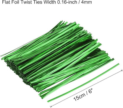 MECCANIXITY Foil Twist Ties 6" 15cm Metallic Plastic Closure Tie for Tying Bread, Candy, Cookies, Gift Bags Arts Crafts Ties Green Pack of 750