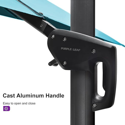 PURPLE LEAF 11.5' X 11.5' Telescopic Patio Umbrella Outdoor Cantilever Umbrella Square Up Down Lifting Offset Umbrella with 360-degree Rotation for Garden Deck Pool Patio Turquiose