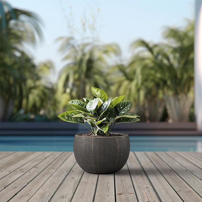 Kante 19.9" Dia Round Concrete Planter, Outdoor/Indoor Large Bowl Plant Pots with Drainage Hole and Rubber Plug for Garden Patio Balcony Home, Oil Rubbed Bronze