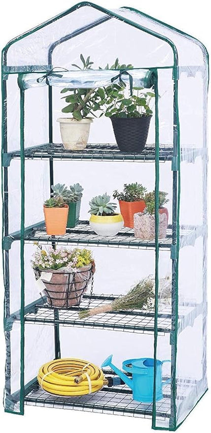 Worth Garden 4 Tier Mini Greenhouse - 63'' H x 27'' L x 19'' W - Sturdy Portable Gardening Shelves with PVC Cover - Small Green House Use in Indoor & Outdoor for Plants Flowers