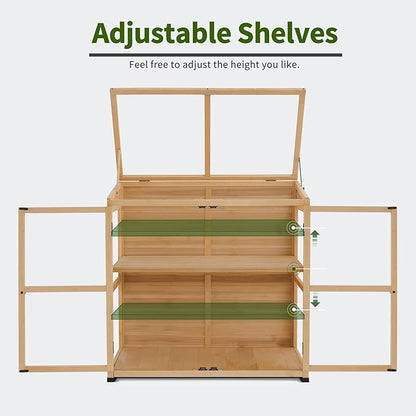 Macrout Wooden Cold Frame Greenhouse Cabinet Kit with Adjustable Shelf and Lockable Door, Fully Transparent Polycarbonate Greenhouse for Outdoor Indoor Use, 0718