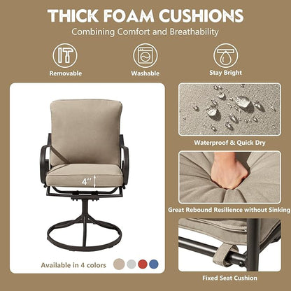 MELLCOM Patio Swivel Chair Set of 8, Heavy Duty Outdoor Dining Chairs with Thickened Cushions, Metal Patio Chairs Gentle Rocker for Outside, Garden Lawn & Porch, Backyard, Khaki