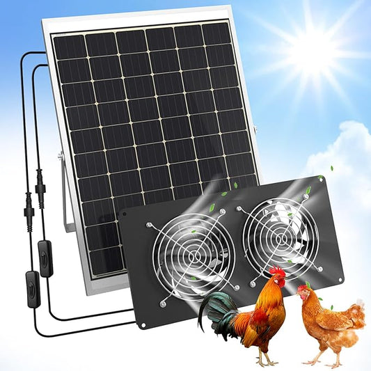 25W Solar Powered Exhaust Fan, Ultra Durable Dual Mental Shell Ventilation for Chicken Coops, Pet Sheds, Dog Houses and Greenhouses - High Speed Airflow, Energy Saving, Waterproof Plug & Play