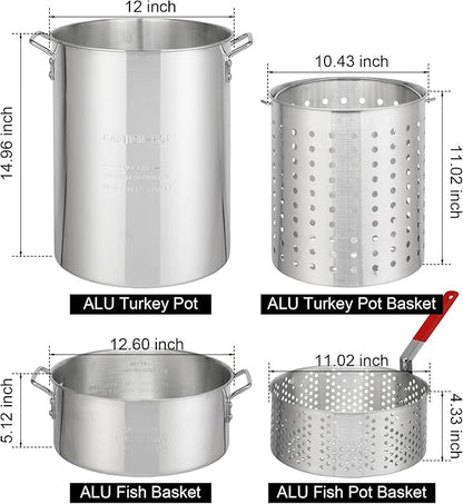 30QT Turkey Fryer & 10QT Fish Fryer, Outdoor Turkey Deep Fryer Pot Set Seafood Boiler Kit,4-Pcs Cooker Set, Gas Fryer Boiler Steamer with 54,000 BTU Burner,Turkey Rack for Backyard & Outdoor Cooking