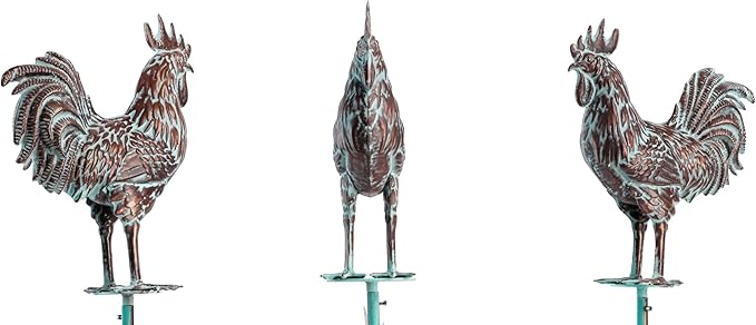Metal Wind Spinner Rooster Décor Garden Statue 79" Antique Copper Chicken Yard Art Sculpture Outdoor Kinetic Garden Stake for Patio,Lawn,Country Cottage,Farm