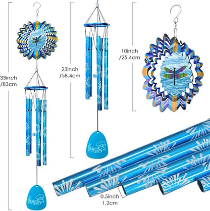 33" Memorial Wind Chimes Outdoor | Deep Tone with Animated Dragonfly Spinner, Rustproof Garden Decor for Patio/Lawn, Sympathy Gift for Mom/Dad/Unisex