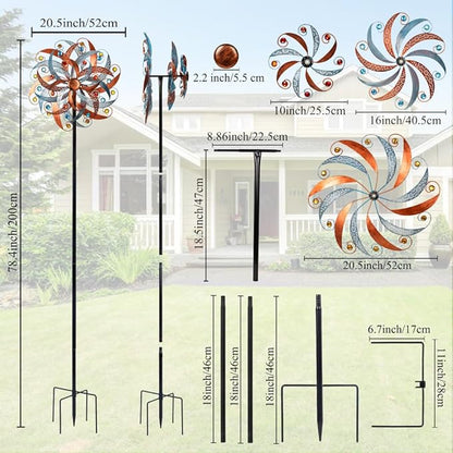DREAMYSOUL Large Wind Spinner Outdoor, 20 Inches Dia Vintage Metal Windmills, Kinetic Wind Spinners & Sculpture for Yard and Garden