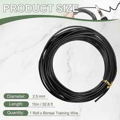 Bonsai Training Wire, 2.5mm x 32.8 ft Anodized Aluminum Floral Plant Training Wire Bendable Metal Stems Accessories for Gardening Branch Fixing Crafts (Black)
