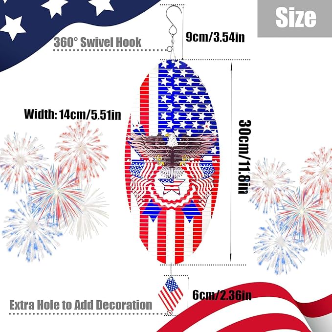 American Flag Eagle Patriotic Helix Metal Wind Spinners for Yard and Garden,12 Inch 3D Stainless Steel Hanging Kinetic Yard Art Wind Sculpture Independence Day Decor Outdoor Indoor