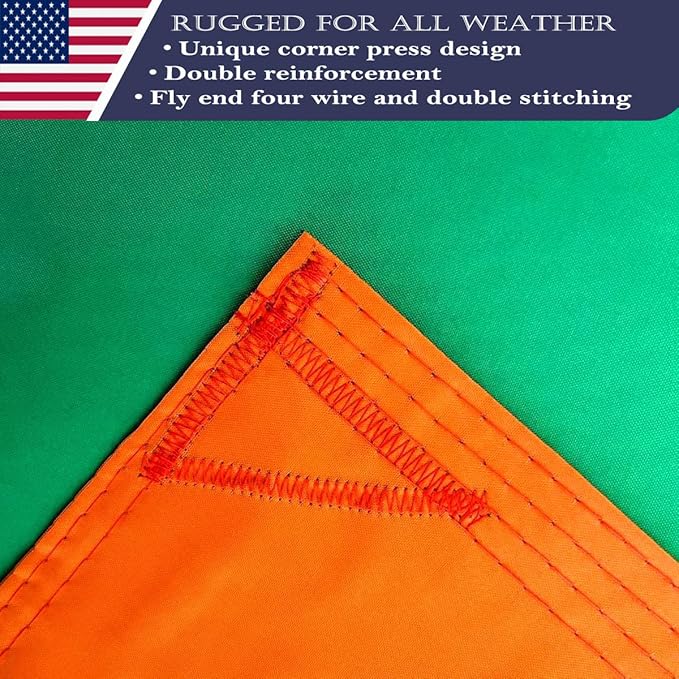 Double Sided Ireland Flag 3x5 Made in USA Outdoor Heavy Duty 3 Ply Polyester Irish Flag with White Starting Tape and 2 Brass Grommets