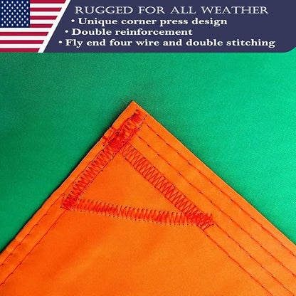 Double Sided Ireland Flag 4x6 Made in USA Outdoor Heavy Duty 3 Ply Polyester Irish Flag with White Starting Tape and 2 Brass Grommets