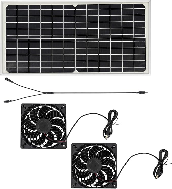 20W Solar Exhaust Fan for Chicken Coop, Sheds, Greenhouses, Dog Houses, Windows, Attics, Solar Powered Fan with Metal Frame, Easy Plug and Play Installation