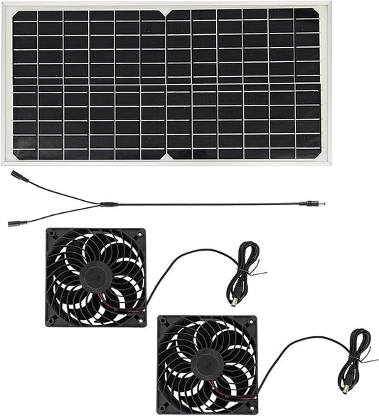 20W Solar Exhaust Fan for Chicken Coop, Sheds, Greenhouses, Dog Houses, Windows, Attics, Solar Powered Fan with Metal Frame, Easy Plug and Play Installation