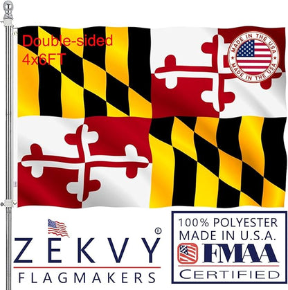 Maryland States Flag 4x6 Outdoor Made in USA - Double Sided Heavy Duty Vivid Color Maryland MD Flags with 2 Brass Grommet