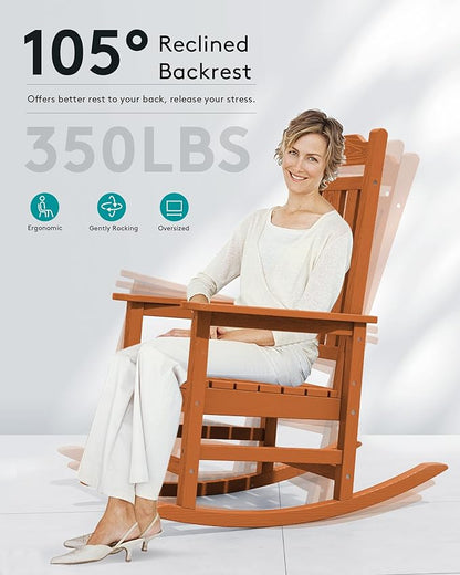 SERWALL HDPE Rocking Chair Set of 2, All Weather Patio Rocking Chair, HDPE Poly Rocking Chair for Adults, Heavy Duty Front Porch Rocker, Orange
