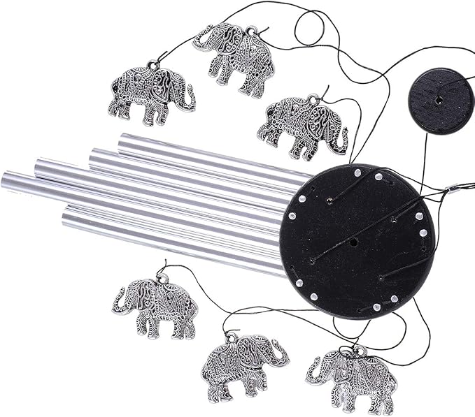 Outdoor Elephant Wind Chimes Indoor Decor - Pure Hand-Made Mobile Romantic Windcatcher 28" Elephant Wind Chime for Home, Xmas, Gift for Mom, Balcony, Patio, Garden Decoration(5 Tubes, 6 Elephants)