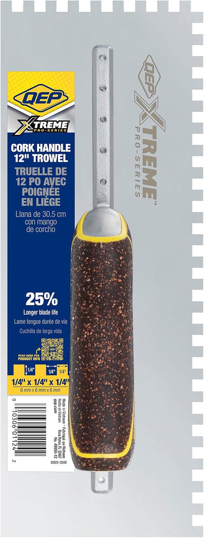 QEP Xtreme Cork Handle Stainless Steel Trowel Square Notch 1/4" x 1/4" x 1/4"